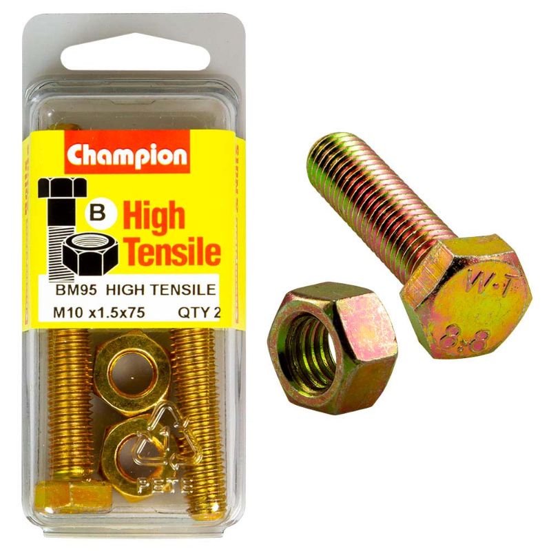 Champion M10 x 75 Bolt & Nut (B) - GR8.8, durable fastening solution for engineering and construction projects with superior strength.