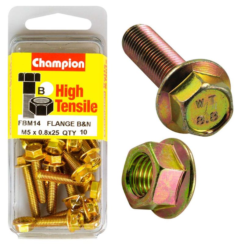 Champion Flange Bolt M5 x 25 (B) - GR8.8, a durable, high-strength steel bolt with a unique flange design for reliable fastening.