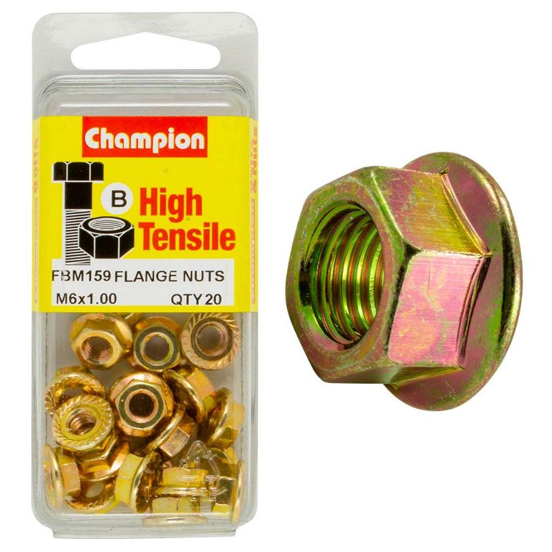 Champion Flange Nut M6 x 1.00 (B) - GR8.8, durable steel nut with enhanced grip for reliable fastening in heavy-duty applications.