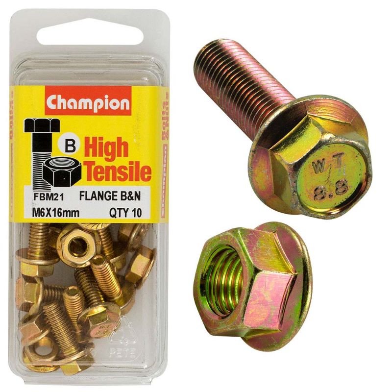 Champion Flange Bolt M6 x 16 (B) - GR8.8, a high-strength fastening solution with a corrosion-resistant design for durability.