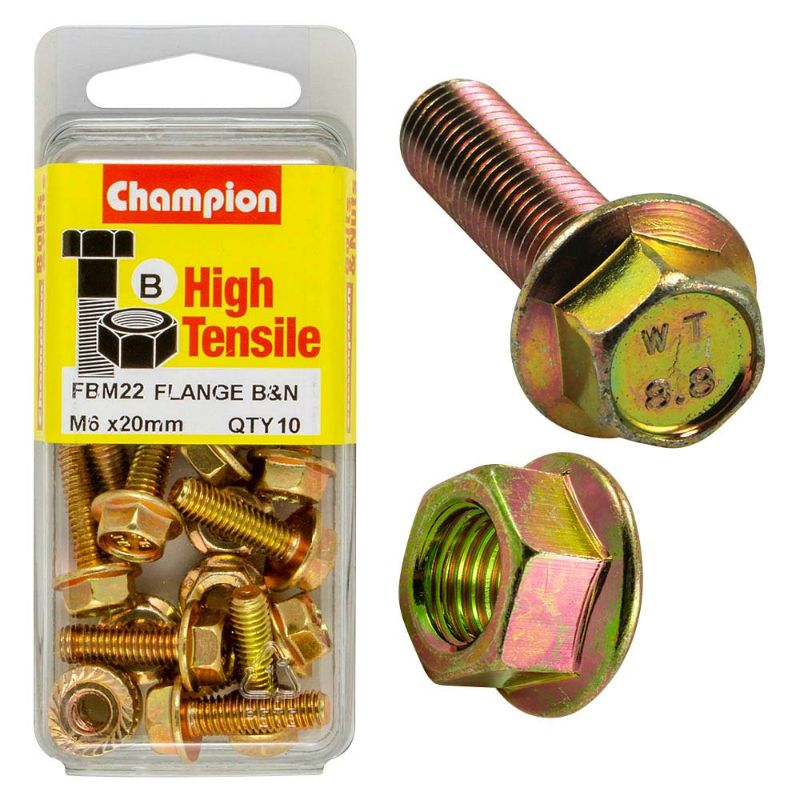Champion Flange Bolt M6 x 20 (B) - GR8.8, high-strength steel bolt with a flange design for even load distribution and durability.