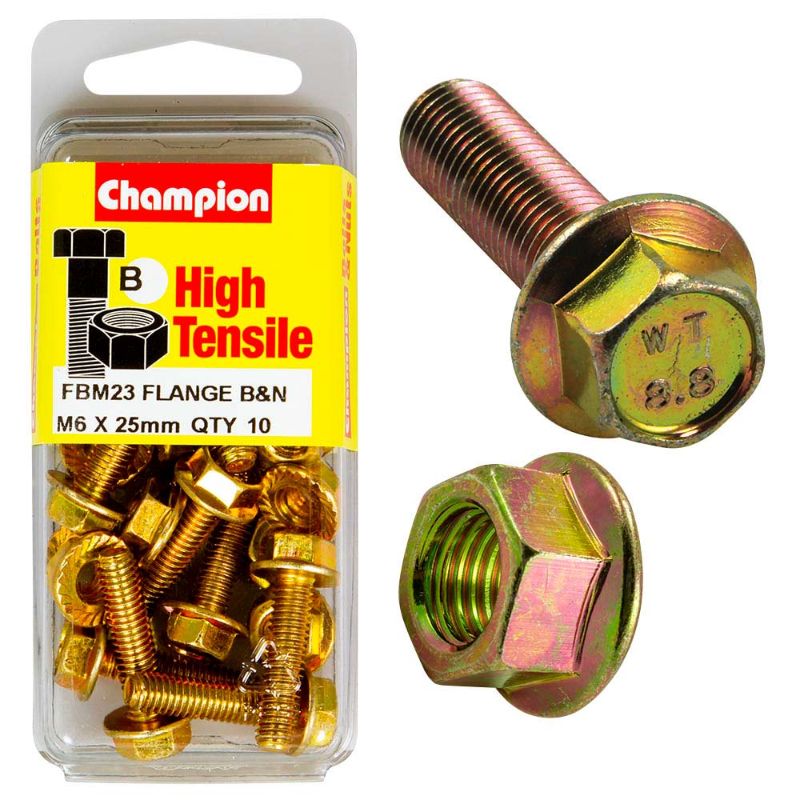 Champion Flange Bolt M6 x 25 (B) - GR8.8, a durable fastening solution with flange design for optimal strength and stability.