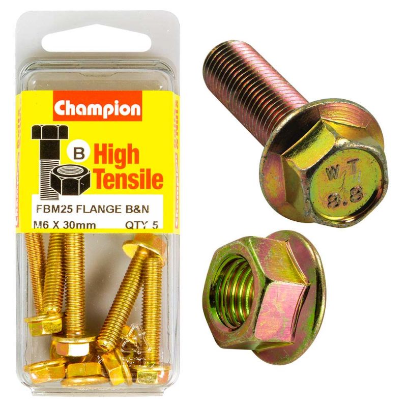 Champion Flange Bolt M6 x 30 (B) - GR8.8 made of durable Grade 8.8 steel for heavy-duty fastening and secure load distribution.