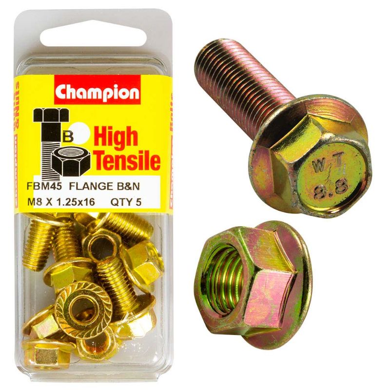 Champion Flange Bolt M8 x 16 (B) - GR8.8, high-tensile steel bolt with flange design for optimal load distribution and durability.