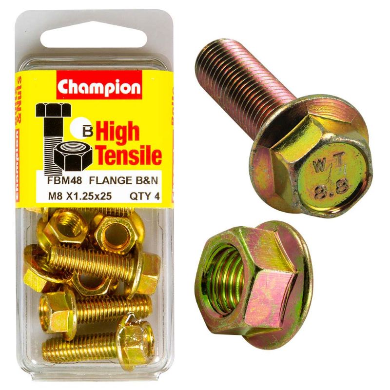 Champion Flange Bolt M8 x 25 (B) - GR8.8, durable steel bolt with flange head for reliable fastening in automotive and construction projects.