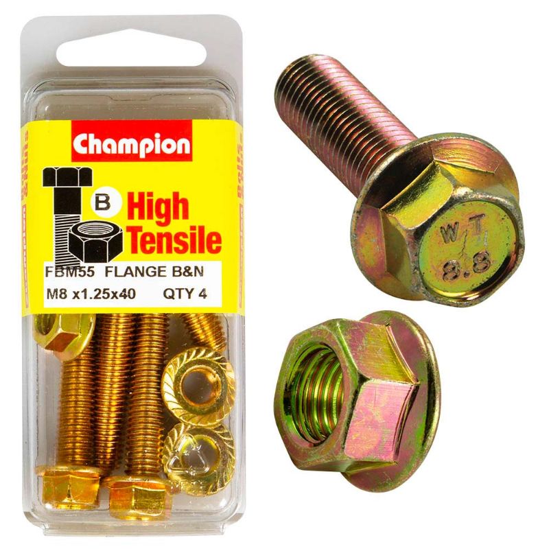Champion Flange Bolt M8 x 40 (B) - GR8.8: Durable steel bolt for reliable fastening in automotive and construction applications.