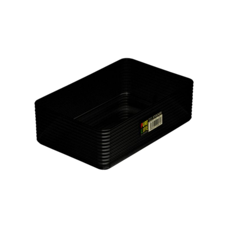 Set of 10 sleek black storage boxes measuring 20.3 x 13.3 x 6cm, ideal for organizing office supplies and craft materials.