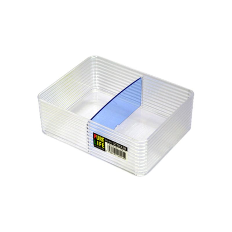 Set of 10 blue Double Stockers, each 15.5cm, designed for versatile and organized storage of various items.