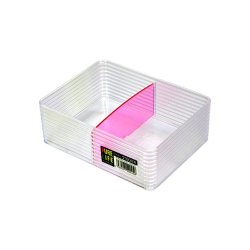 Set of 10 pink Double Stockers, 15.5cm tall, clear containers perfect for organizing craft supplies and office materials.