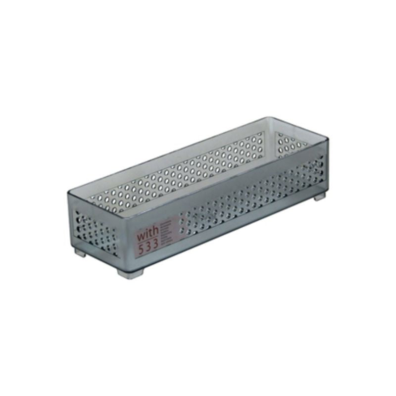 Set of 10 slender clear gray accessory cases for organizing jewelry, makeup, and gadgets with a stylish design.