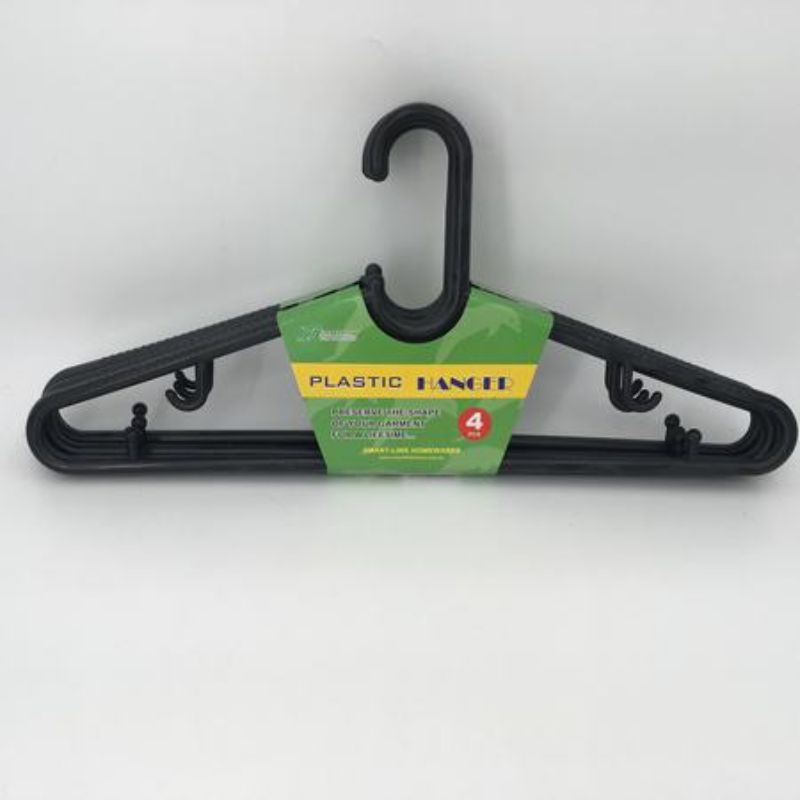 Black plastic clothes hangers, 46.2cm, durable, 48-pack for versatile, wrinkle-free clothing storage and organization.