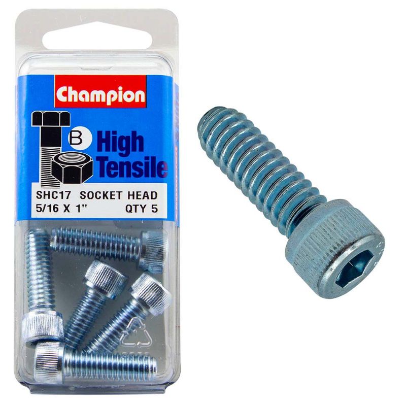 Champion Socket HD Set Screw 5/16in x 1 (B) - GR5: durable, corrosion-resistant high-strength screw for versatile fastening applications.