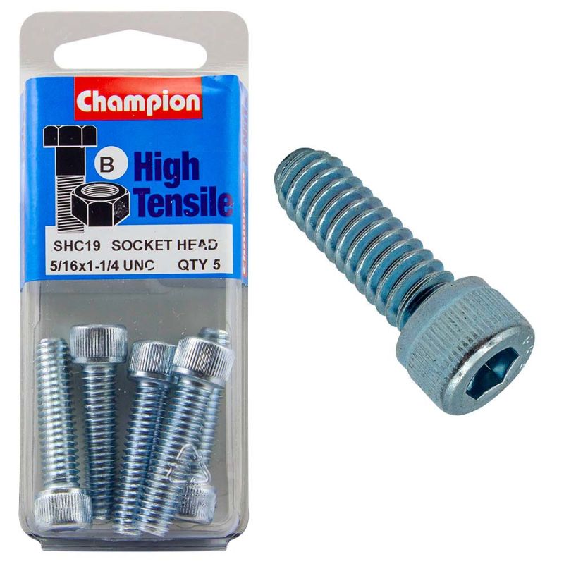 Champion Socket HD Set Screw 5/16in x 1-1/4in GR5, high-strength steel fastener for reliable fastening and easy installation.