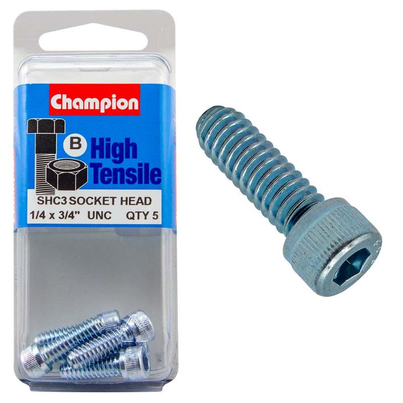Champion Socket HD Set Screw 1/4in x 3/4in (B) - GR5, durable Grade 5 steel fastener with socket head design for easy installation.