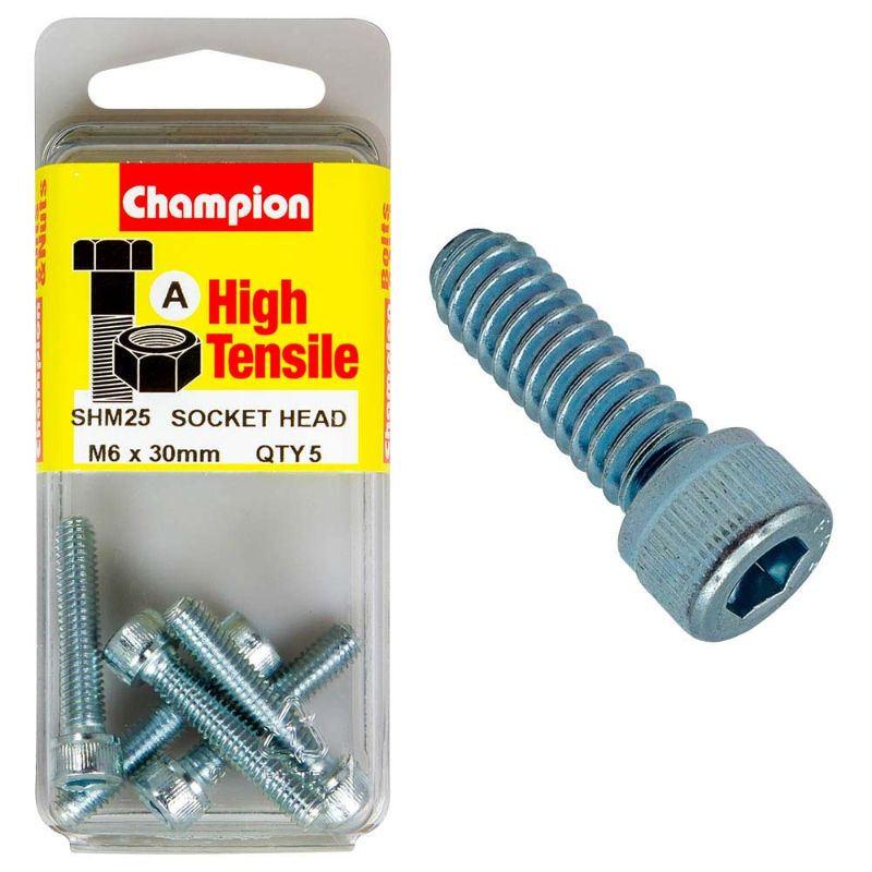 Champion Socket HD Set Screw M6 x 30 (A) - GR12.9, a durable high-tensile steel fastener with a socket head design for easy installation.