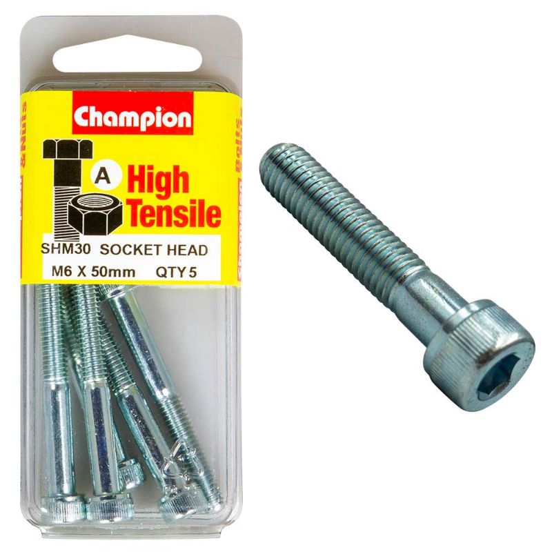 Champion Socket HD Set Screw M6 x 50 (A) - GR12.9, a durable, high-strength screw for versatile, heavy-duty fastening tasks.