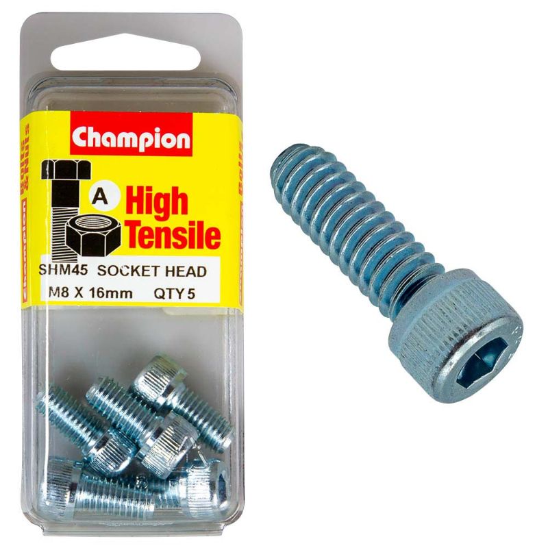 Champion Socket HD Set Screw M8 x 16 (A) - GR12.9 in GR12.9 steel, ideal for heavy-duty fastening with a hexagonal socket design.