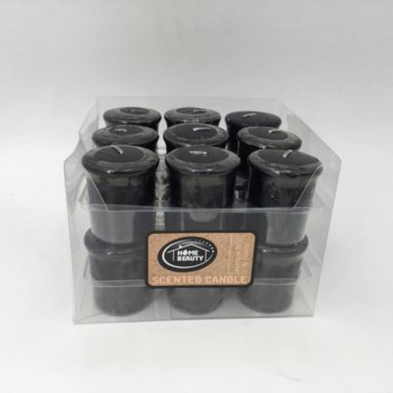 Set of 18 votive candles featuring Black Jasmine Noir & Neroli for a warm, inviting atmosphere with a 14-hour burn time.