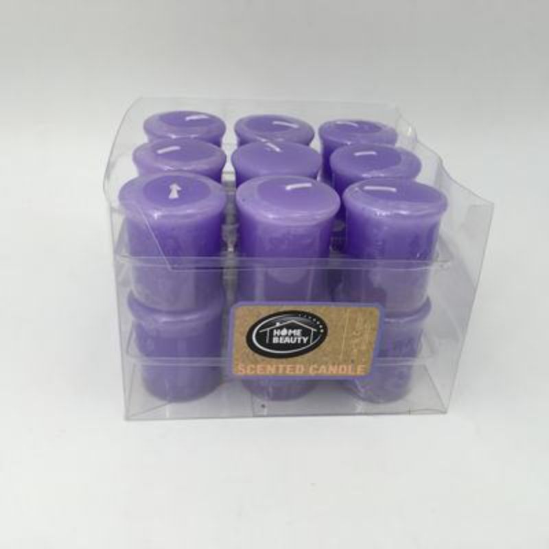 Set of 6 votive candles in purple lilac and cotton blossom scent, perfect for creating a cozy ambiance.