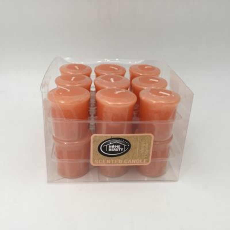 Set of 18 vibrant votive candles in Apricot Mango Mandarin scent, perfect for creating a warm, inviting atmosphere.