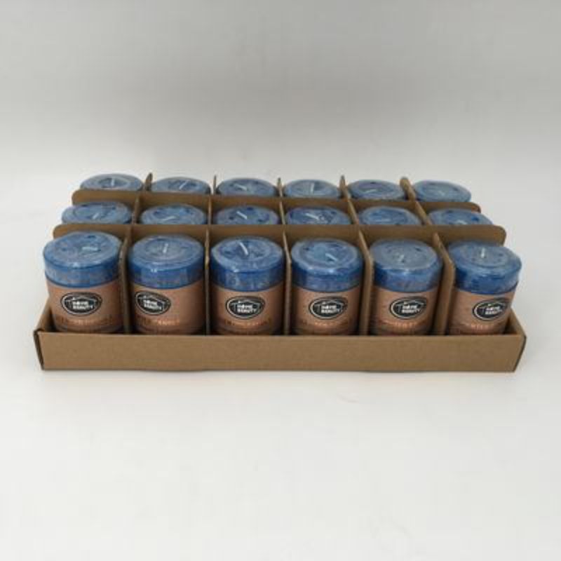 Set of 18 rustic royal blue scented candles, 5 x 7.5 cm, perfect for enhancing decor and creating a soothing atmosphere.