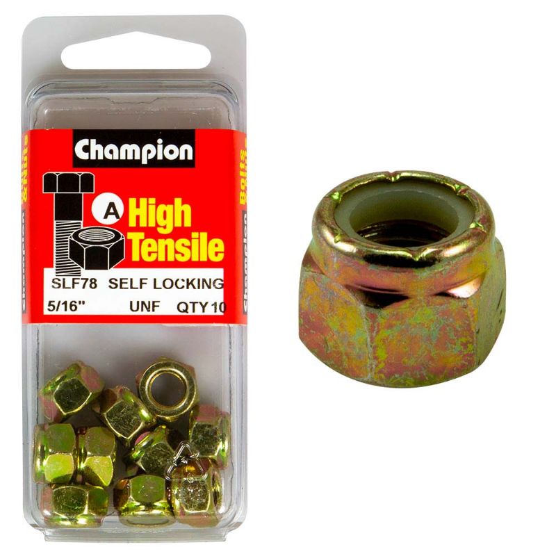 Champion Nyloc Nut UNF 5/16in (A) - GR5 offers strong, vibration-resistant fastening with a nylon insert for reliable performance.
