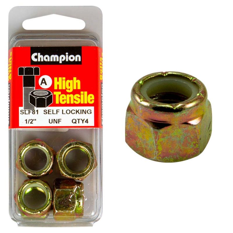 Champion Nyloc Nut UNF 1/2in (A) - GR5 fastener featuring nylon insert for secure grip and vibration resistance in demanding conditions.