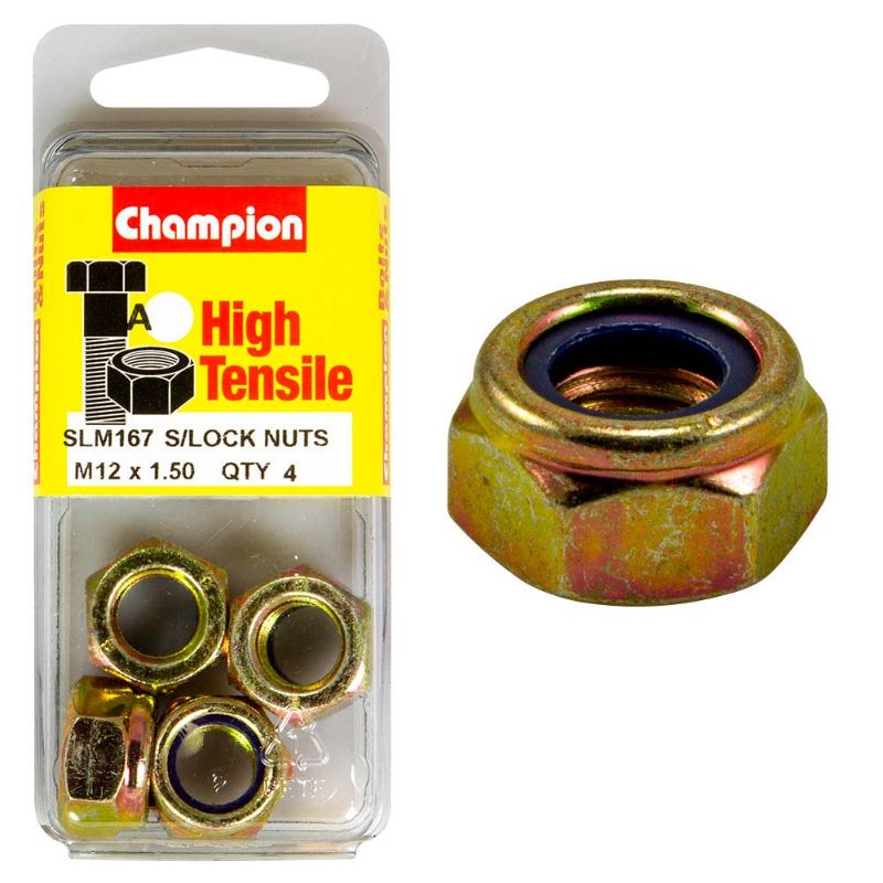 Champion Nyloc Nut M12 x 1.5 (A) - GR8.8, a durable fastening solution with a nylon insert for vibration resistance.