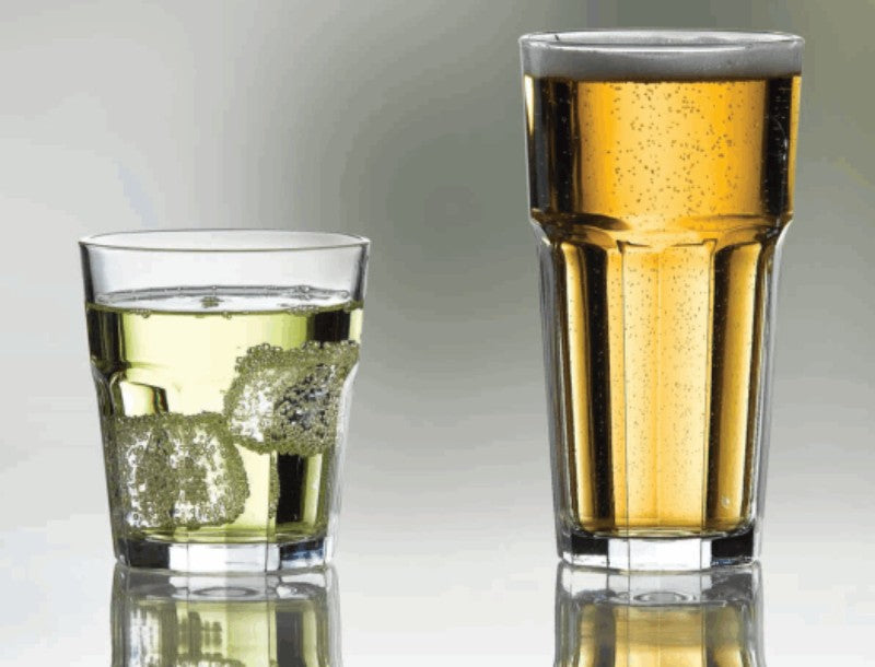 Elegant Borgonovo London D.O.F Glacc tumblers, 355ml, ideal for cocktails and soft drinks, crafted in Italy, dishwasher safe.