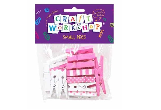 Set of 20 mini pink and white wooden pegs, each 3.5 cm, perfect for crafting and decorating DIY projects.