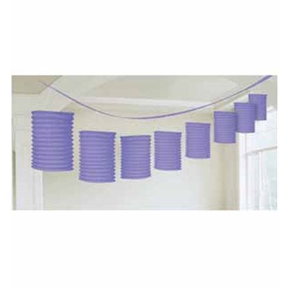 Vibrant purple paper lantern garland, 3.65m long, featuring 8 elegant, easy-to-assemble lanterns for festive decor.