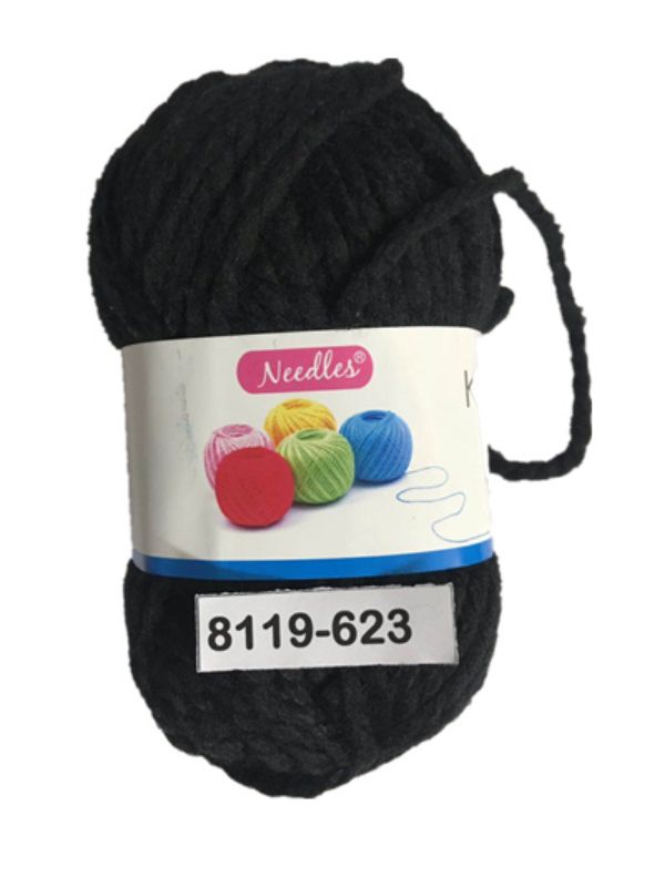 Set of 6 black polyester yarn skeins, 100g each, soft and durable for versatile crafting projects.