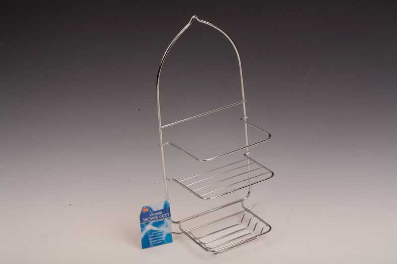 Set of 2 sleek chrome caddies, 34cm tall, perfect for organizing various home essentials with style and durability.