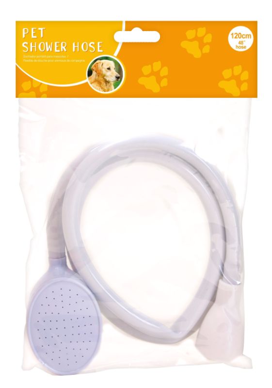 Flexible 120cm pet shower hose with adjustable nozzle for easy, efficient grooming of dogs and cats.