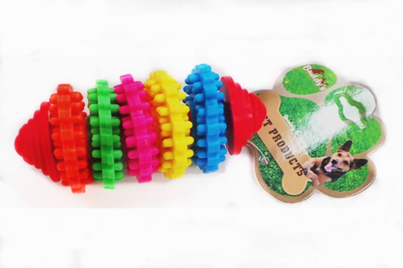 Colorful set of 4 durable 10cm pet toys for small to medium pets, designed for chewing, chasing, and interactive play.