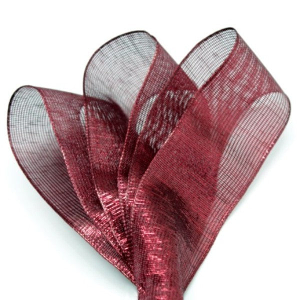 Woven Edge Shimmer Ribbon in rich wine color, 38mm x 10m, perfect for elegant crafts and decorations.