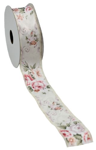 Floral-patterned polyester ribbon, 4cm wide, 10m long, perfect for gifts, decorations, and DIY projects.