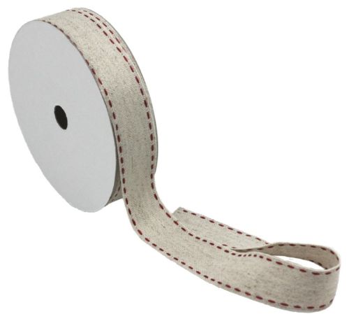 Organic Muslin Ribbon in Red Dash, 25mm x 20m, perfect for eco-friendly crafting, gift wrapping, and decorating projects.