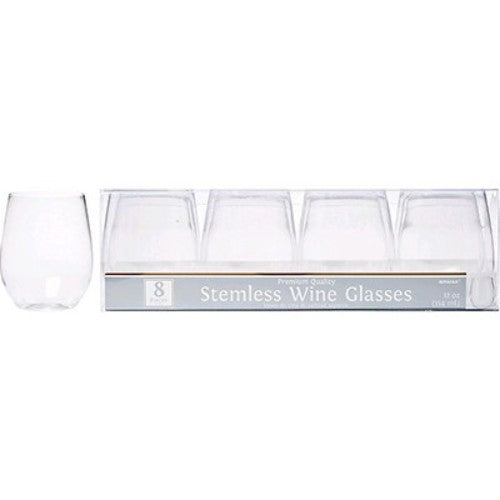 Plastic Clear Wine Glasses Stemless - Pack of 8