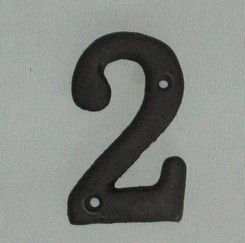 Elegant cast iron house number 2, 10x6 cm, durable, pre-drilled for easy installation, enhances curb appeal.