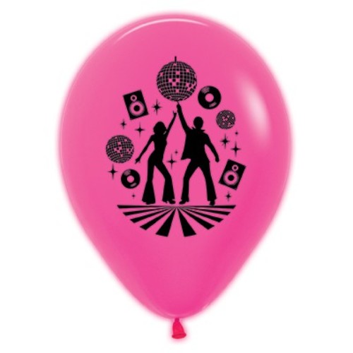 Vibrant fuchsia neon latex balloons, 30cm, pack of 6, perfect for disco-themed parties and festive decorations.
