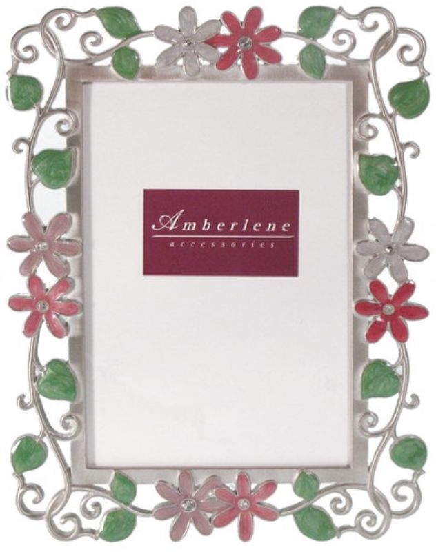Elegant enamel flower photo frame set (2) for 4x6" photos, perfect for stylish decor and preserving cherished memories.