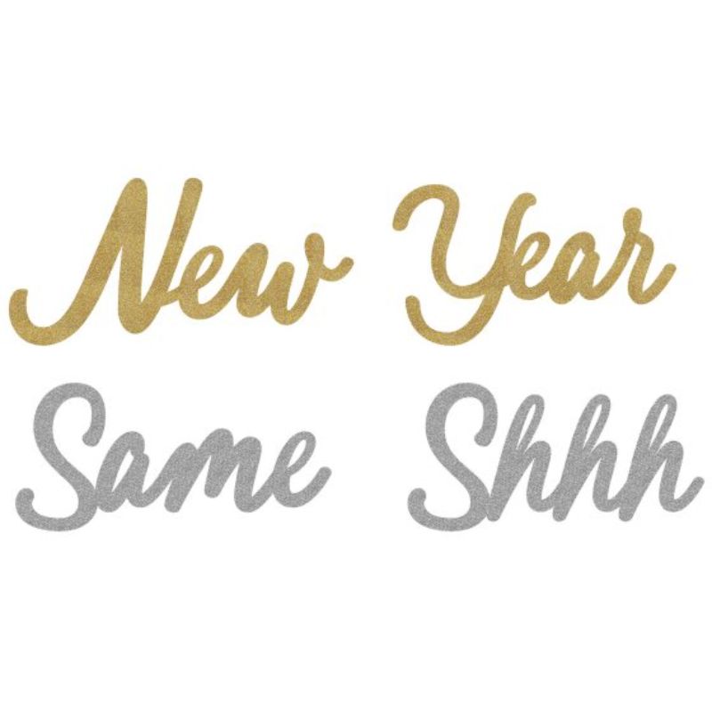 New Year Same Shhh Glittered Large Cutouts Black, Silver & Gold - (Pack of 4)