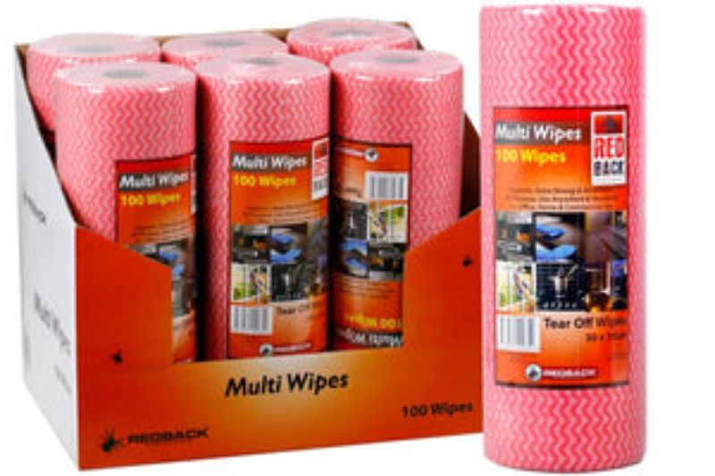 Redback Multwipes 30 x 30cm, 100 heavy-duty wipes per roll, perfect for tough messes in various cleaning applications.