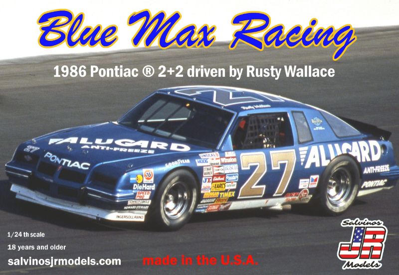 Detailed model kit of the 1986 Pontiac 2+2 #27 RW, celebrating NASCAR legend Rusty Wallace at 1/25 scale.