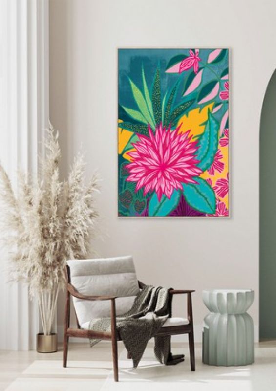 Framed canvas art featuring vibrant blossoms, enhancing any space with elegance and color (80 x 120cm).