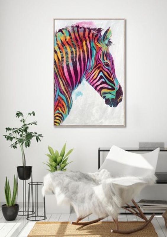 Framed canvas art featuring vibrant multi stripes, perfect for modern decor in living spaces or offices.