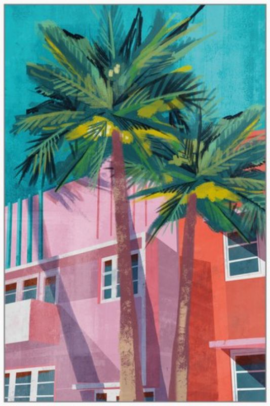 Framed canvas art depicting vibrant Miami lifestyle, perfect for contemporary and coastal decor (80 x 120cm).