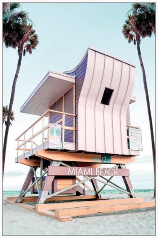 Framed canvas art of Miami Beach, 80x120cm, showcasing vibrant coastal views and golden sands, perfect for home decor.
