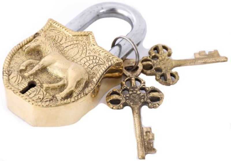 Intricately designed brass lock featuring a horse motif, perfect for security and decor, measuring 11.5cm.